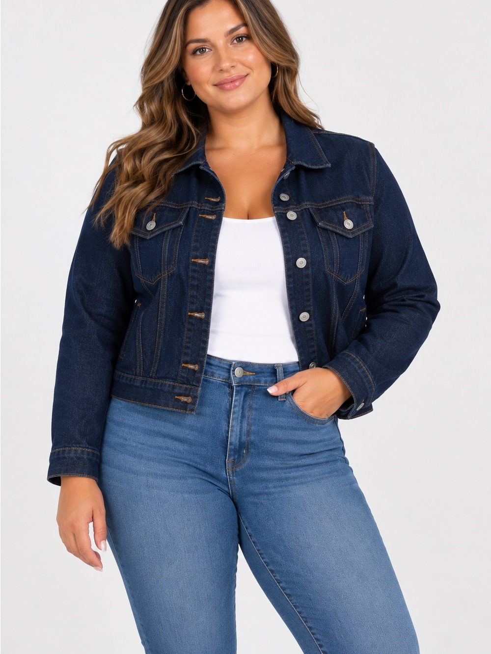 Old Navy Womenβs Denim Jean Jacket XL Dark Wash Trucker Button Front Crop Fit